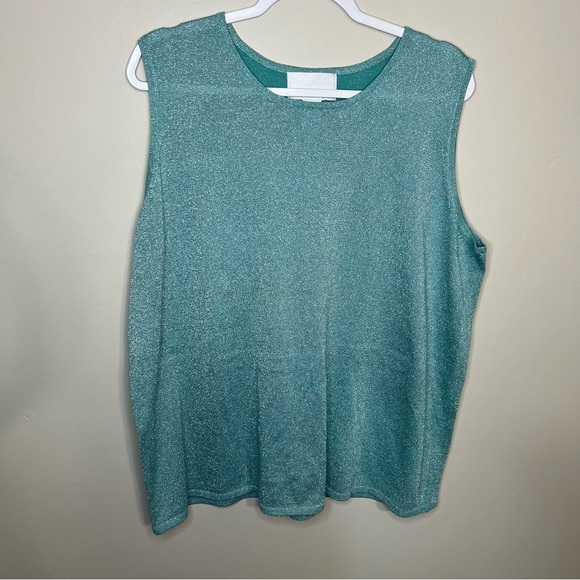 Susan Graver Seafoam Green Shimmer Sleeveless Round Neck Knit Tank Top size 2X - Picture 1 of 4